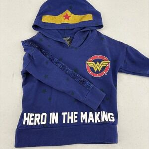 Wonder Woman Girls XS Navy Hoodie Hero In‎ The Making Pullover DC Comic Costume